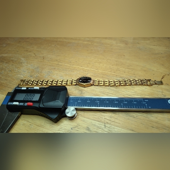 X Ladies gold plated watch, band black dial 2 hand movement diamond at 12 - Picture 6 of 9